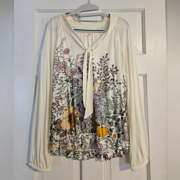 Anthro Meadow Rue Montmagny Floral Print Tie Neck Top - Picture 4 of 9
